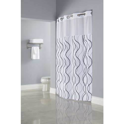 Hookless Waves Shower Curtain with Window, 71"x77", White